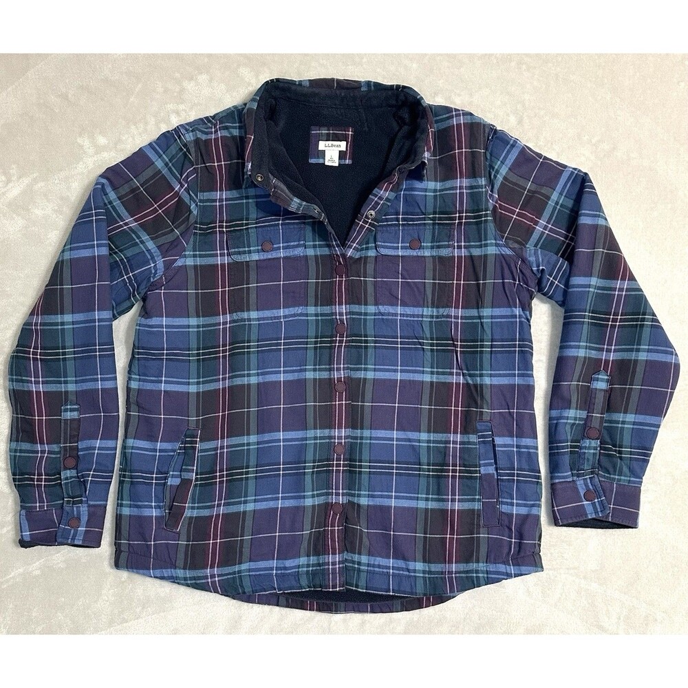 L.L.Bean Women's Fleece Lined Flannel Shacket Plaid Gorpcore Outdoor Jacket L